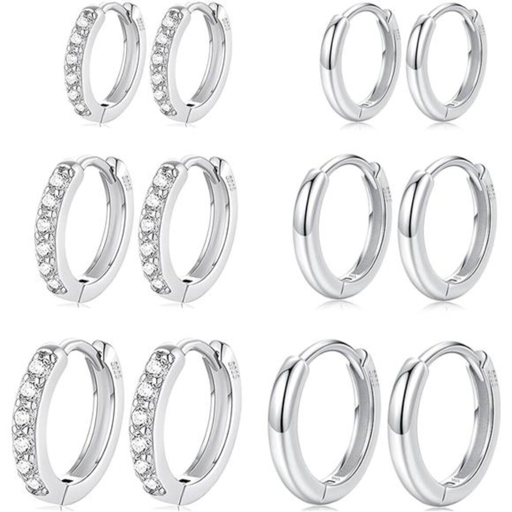 6 Pairs 925 Sterling Silver Small Hoop Earrings for Women